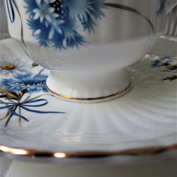 Fine Bone China Mug & Saucer Blue Flowers by Royal Windsor, England - Picture 7 of 13